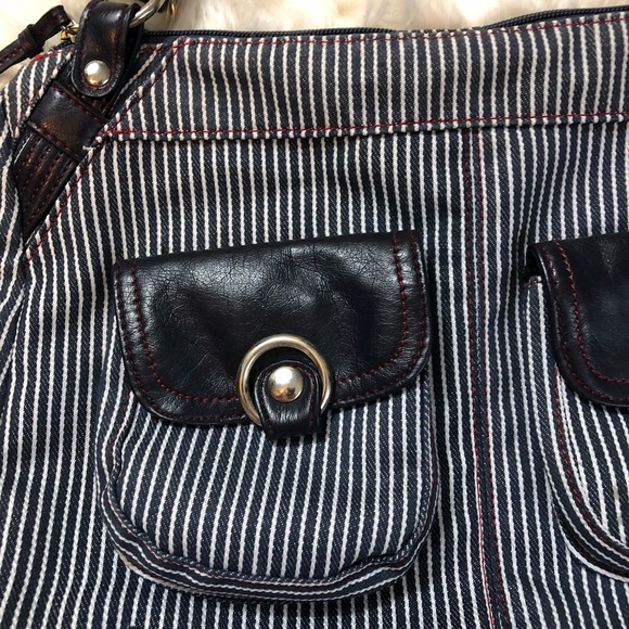 Blue and White Striped Canvas Shoulder Bag - Picture 2 of 5